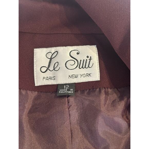Le Suit Pantsuit Women’s Sz 12 Blazer Wide Leg Textured Career Office burgundy - Picture 6 of 11